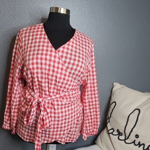 Lane Bryant red and white gingham print blouse size 22/24W